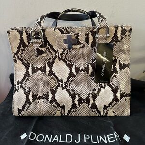Donald J. Pliner Exotic Print Tote in Black and Cream